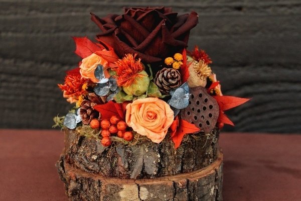 DIY de otoño adornos de mesa arreglos florales de madera bayas hojas