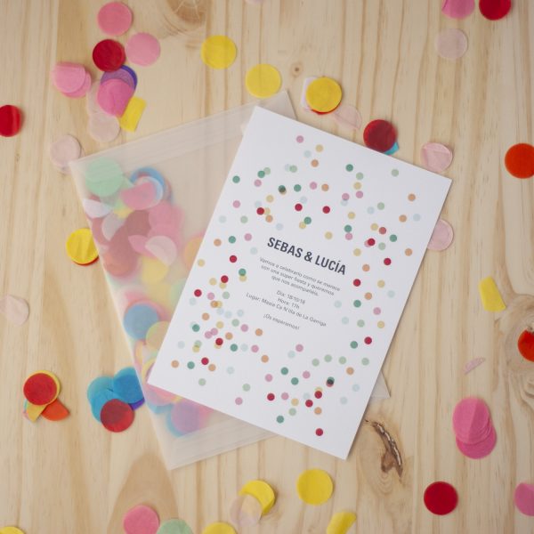 Originales y divertidas invitaciones de boda con confetti